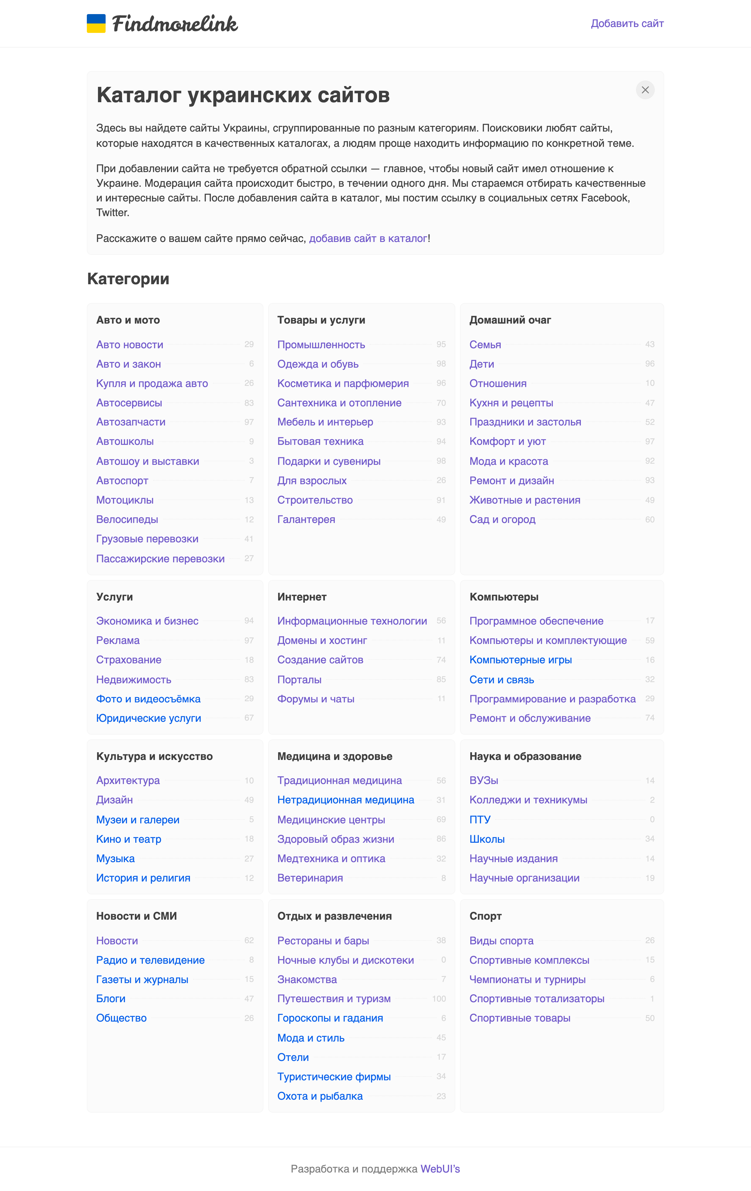 Findmorelink — catalog of ukrainian websites